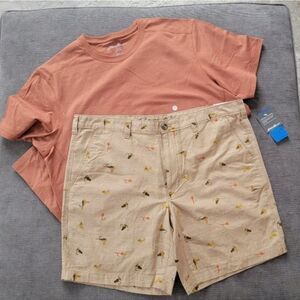 Eddie Bauer Crew Neck Burnt Orange T-Shirt & Tan Short 2 Piece Set For Men's
